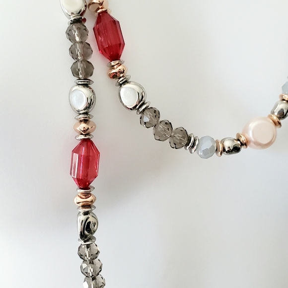 Chico's Multi Colored Beaded Double Strand Silvertone Necklace New with Tags - Picture 6 of 8